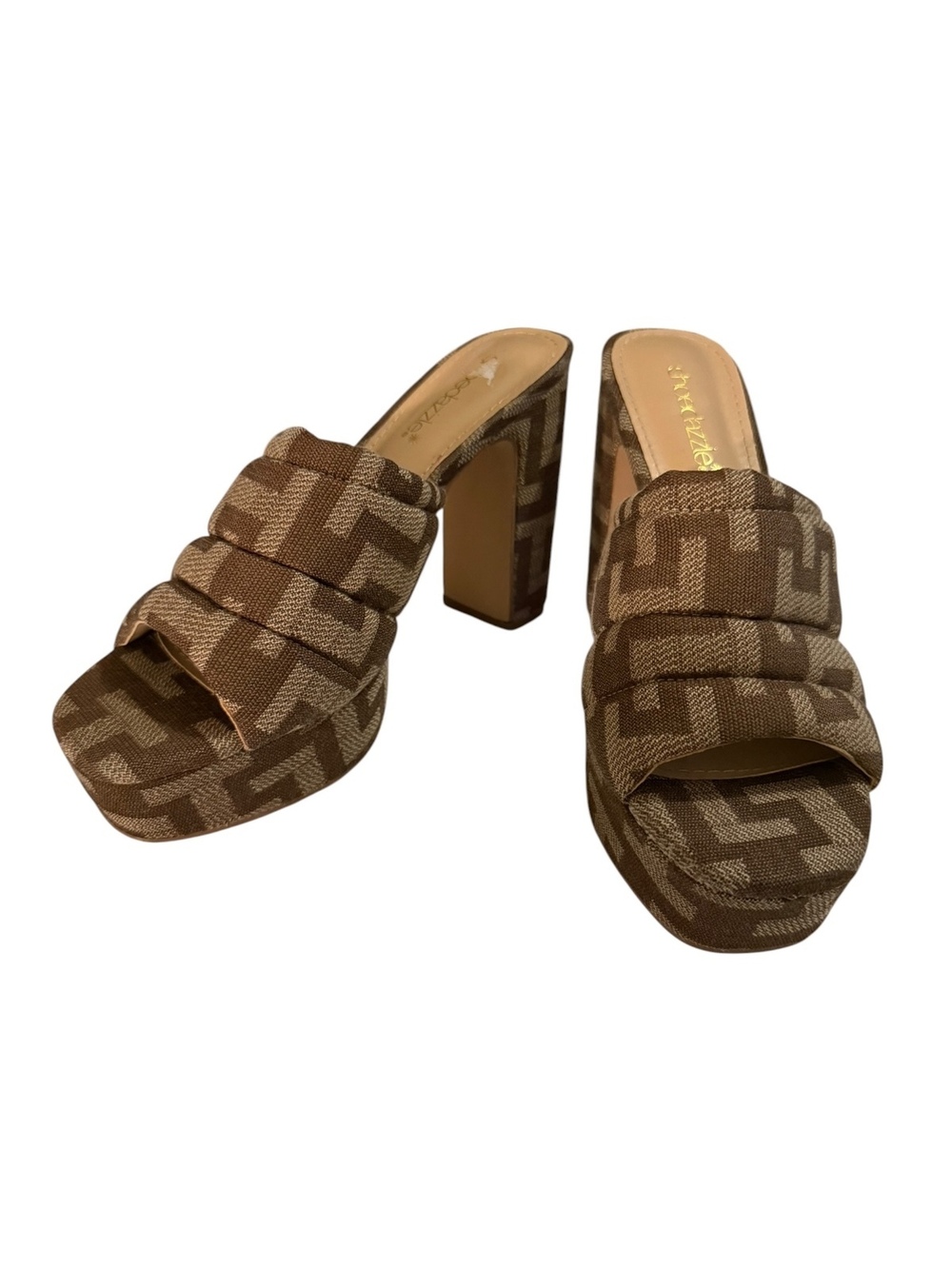 Shoedazzle Brown Patterned High Heel Mules
